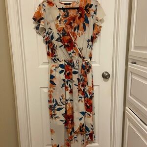 Floral Wrap Dress in Cream and Orange